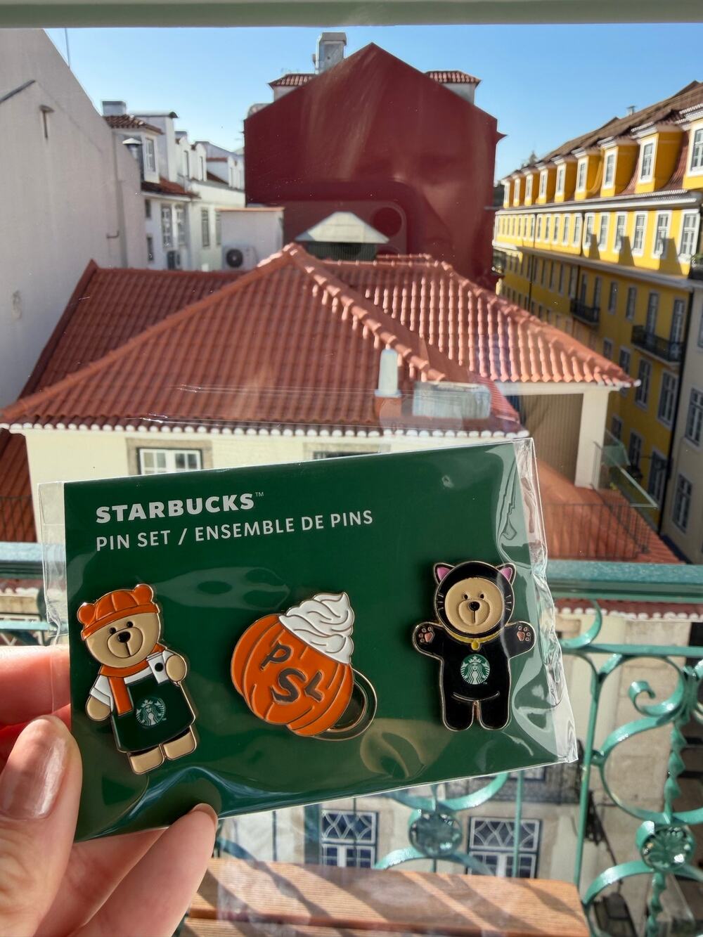 Starbucks Portugal Bearista, Cat and Pumpkin Spice Latte Pins New